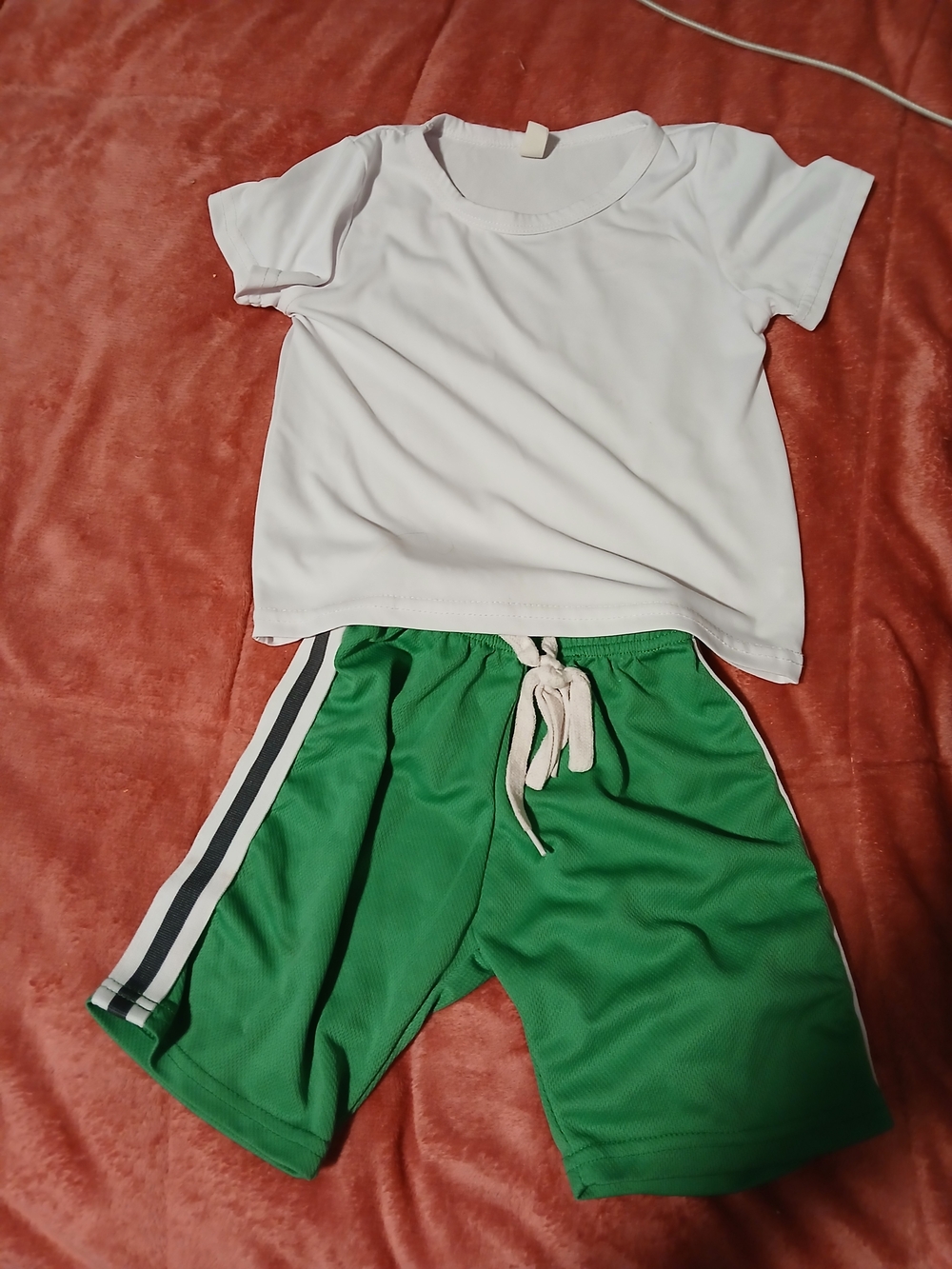 White Tee & Poroka Green Athletic Shorts Set